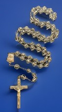Vintage Catholic Faceted 8mm Glass Rosary, Silver Tone Crucifix