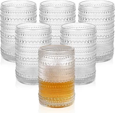 Set of 6 Vintage Hobnail Glasses 15 Oz Embossed Drinking Cups with Brush