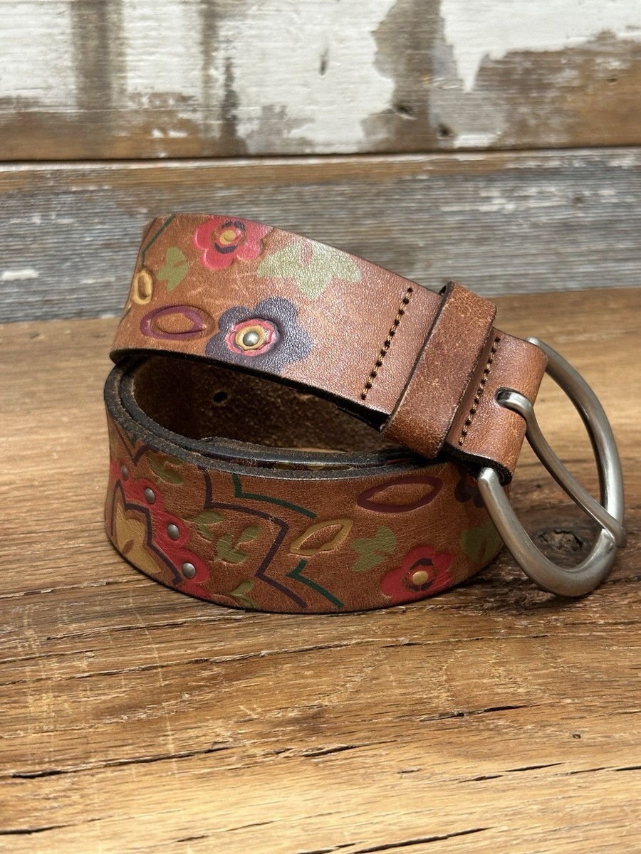 VTG Y2K Fossil Brown Leather Floral & Paisley Studded 