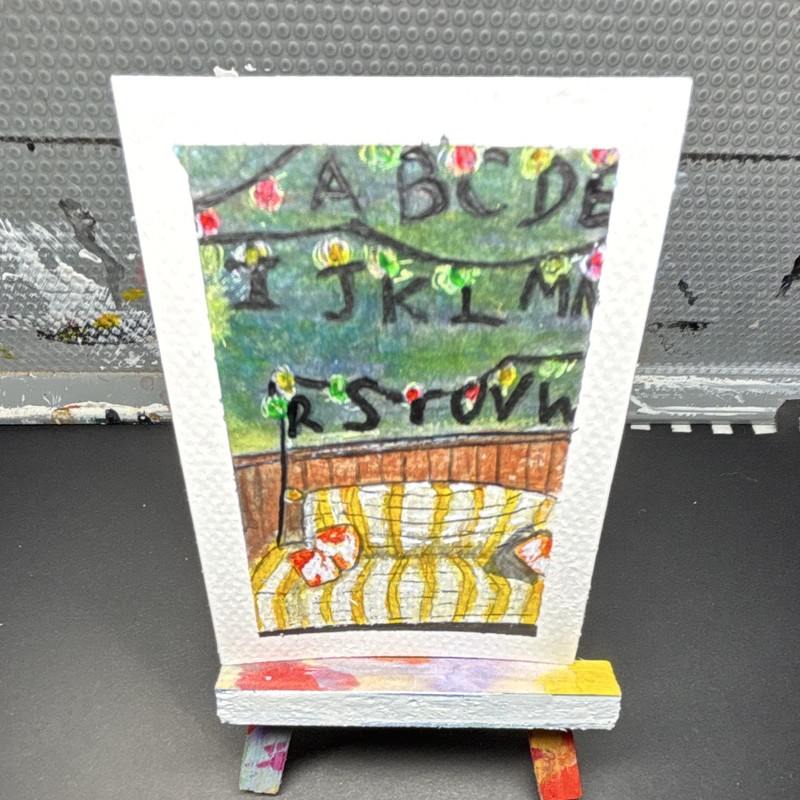 MJW Stranger Things Living Room ACEO Acrylic Painting Art Card