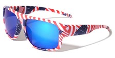 Mens American Flag Sunglasses Wrap-Around Sports USA Theme Blue Mirror Lens