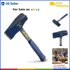 Wood Splitting Maul Leather Handle 14in Forged Steel Chisel Edge Heavy Duty