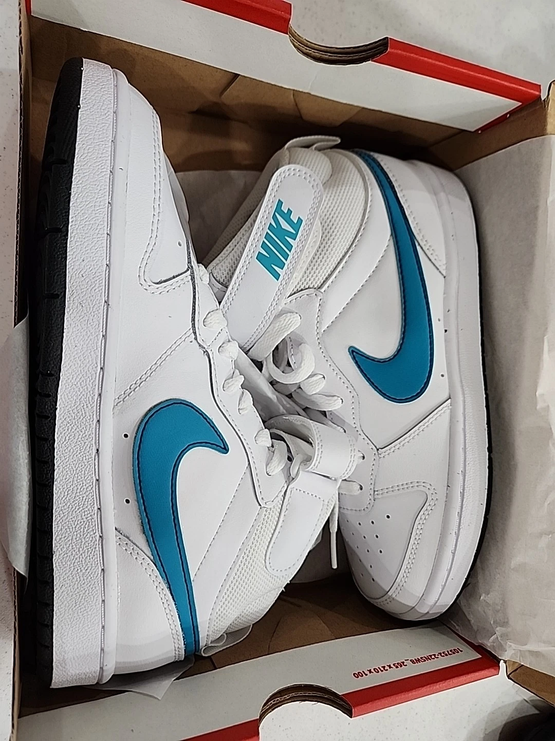 Scarpe Nike Court Borough Mid 2 GS bianche acquamarina nere CD7782 117 taglia 5 5 anni