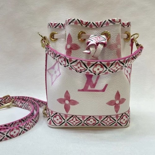 Auth Louis Vuitton Nano Noé Pink Watercolor Monogram Mini Bucket Bag Limited/