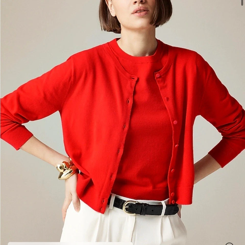 J. Cárdigan de cachemir Crew peso pluma XXL rojo vibrante suéter para mujer Foto 2 de 4