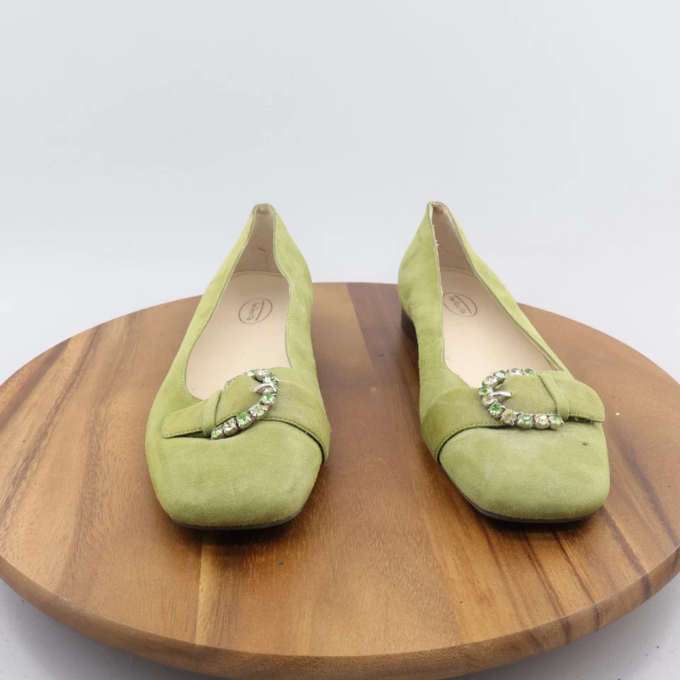 TALBOTS Pisos de Gamuza Verde con Hebillas de Estrás Talla 10 Foto 2 de 4