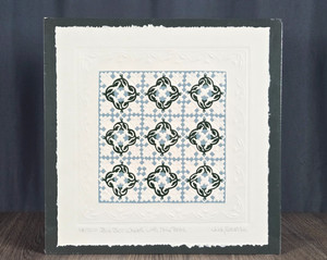 Judy Severson embossed quilt print Blue Bell Wreath Nine Patch, signed numbered