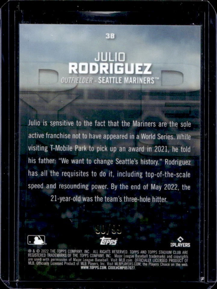 2022 Stadium Club Chrome Julio Rodriguez Dynasty Destiny RC Green Refractor /99 - Image 2 of 2