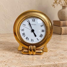 Vintage Cartier Colis&eacute;e Gold Finish Reise Schreibtisch Wecker funktioniert