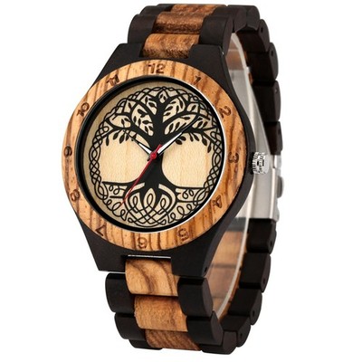 Natural Wood Couple Watches His & Hers Tree of Life Dial Arabic Two-Tone Brown