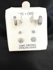 Lake+Gray Set Of 3 CZ/Sterling Silver  Post Earrings