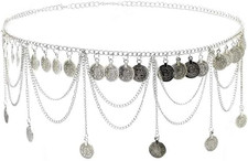 Gold Silver Coin Pendant Waist Chain Tassel Layered Chain Belt Waist Jewelry for