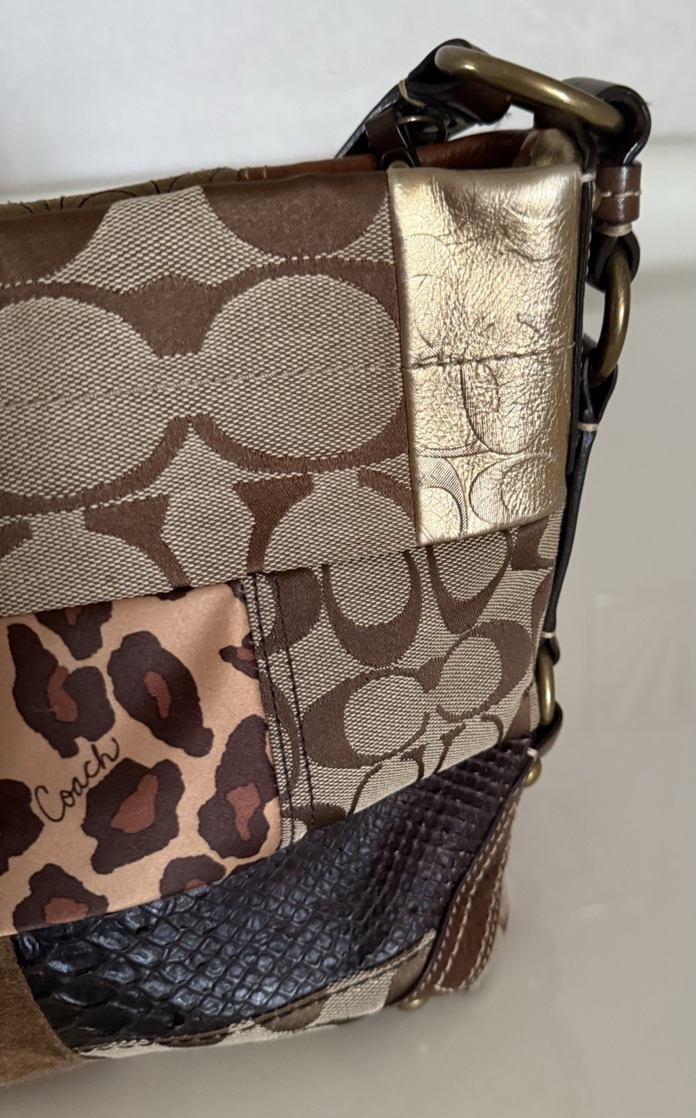 Coach Patchwork Jacquard Brown Leather Shoulder B… - image 17