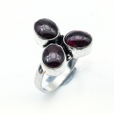 Mozambique Garnet Cabochon Gemstone Rings 925 Sterling Silver Boho Style Size 10