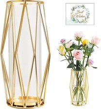 Gold Vase Pampasgras Hohe Bodenvase Metallgestell Geometrische Zylindervase Groß