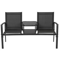Miami Jack & Jill Garden Seat 2 Seater Patio Bench Table Charcoal Steel