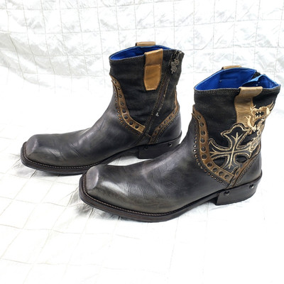 Mark Nason Rock Lives Rudd Boot MENS 9 Brown Leather Dragon Cross Side Zip Italy