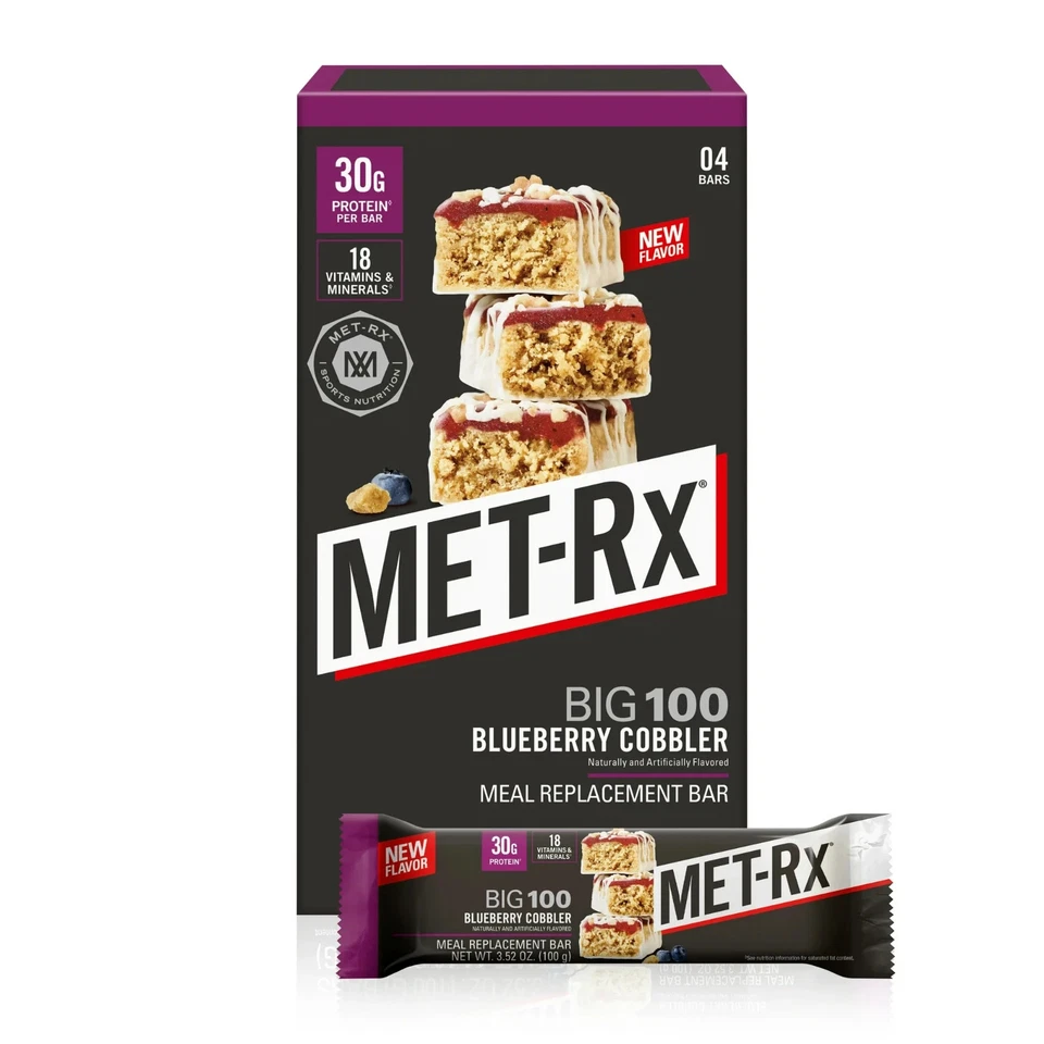 MET-Rx Big 100 Protein Bars, Blueberry Cobbler Meal Replacement Bars, 4 Ct - Image 2 of 4