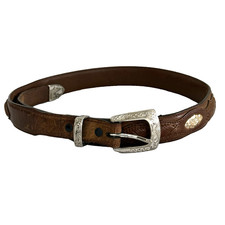 Vtg 3D Women's Western Tooled Leather Belt Silver Buckle Gold Accents Size 34