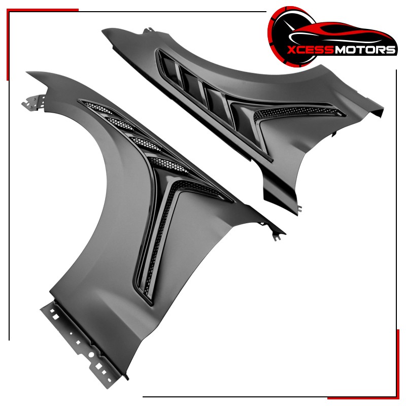 GTD Style Front Fenders Fits 2015-2017 Ford Mustang V6/ GT Aluminum Black Pair