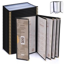 WeChef 30 Pcs Menu Covers 8.5x14" 5 Page 10 View  4.25x14" Half Page Wine List
