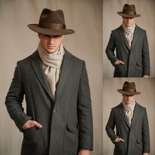 Cashmere Men's Long Overcoat Jacket Gray Single Breasted Formal Casual Coat