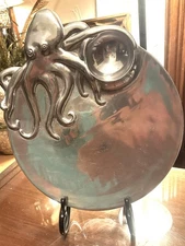  Mariposa Brillante  Pewter Octopus 13” x 15” Large Chip/Dip Platter  1995