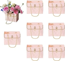 LONG XIN SERIES 8PCS Pink Floral Gift Bags Duty 1 Count (Pack of 8), 