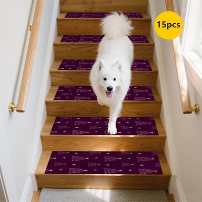 15pcs of Purple Christmas Tree Patterned Rubber Anti-Slip Stair Mats, Non-Slip