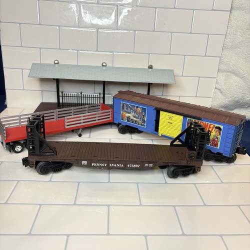 Lote de 4 piezas Lionel calibre O Penn Flatcar 473897 cartelera 25030 plataforma 6-24190 | Condition: Used