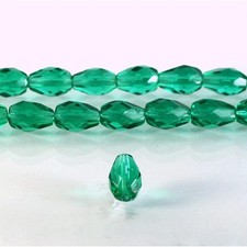 10X7mm Emerald Teardrop Czech Faceted Glass Beads 10