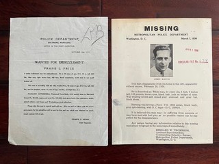 (2) ORIG. 1920 30's WASH DC/MD FBI WANTED REWARD POSTERS NO RES. LOT #3 OF 4