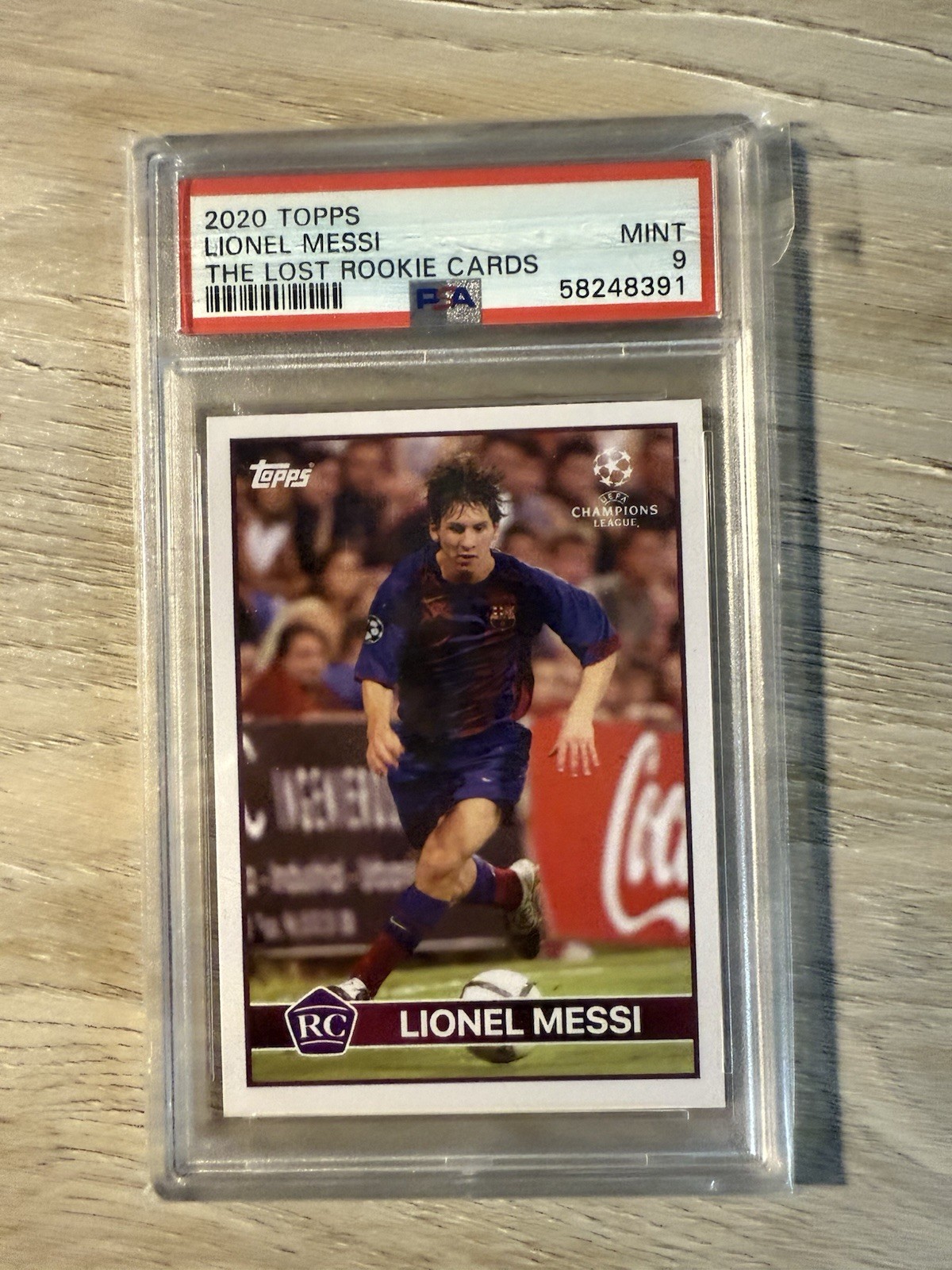 2020-21 Topps UEFA Champions League The Lost Rookie RC Lionel Messi PSA 9 MINT