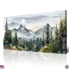 Abstract Mountain Landscape Canvas Art - Modern Wall Decor, Stretched & Framed