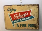 Vintage ORIGINAL Schoep’s Ice Cream Sign Embossed Tin Metal