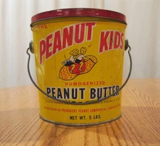 VINTAGE  THE PEANUT KIDS  PEANUT BUTTER TIN  W/LID & HANDLE