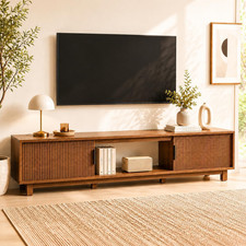 Mid Century 70" TV Stand with Storage for 65-80 Inch TVs - Fluted Design