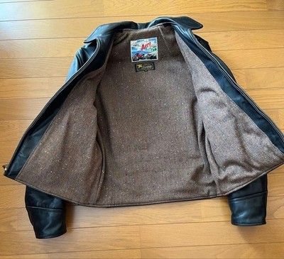 AERO LEATHER Steerhide vintage Men's leather jacket black lining tweed