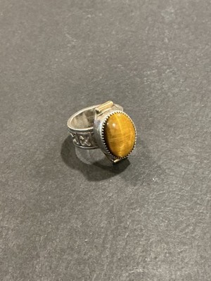 Native American Sterling Silver 14k Gold Accents Tigers Eye Ring Size 7