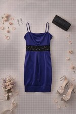 Blind Date Royal Purple Blue Bodycon Dress UK 14 Rhinestone Waist Glam Evening
