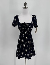 Reformation Black Floral Lindsay Puff Sleeve Mini Linley Dress Sz 2 NEW