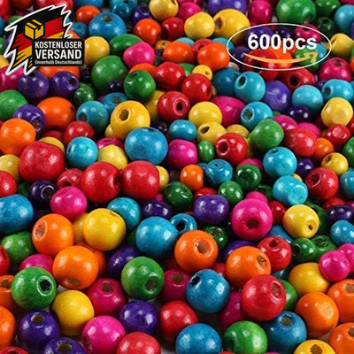 Holzperlen Set 600 Stück bunte runde Perlen für Schmuck Basteln Kinderbedarf