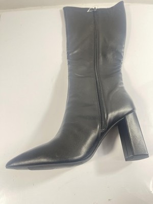 Wild Pair Boots Womens 10 Black Faux Leather Mid Calf Block Heel Pointed Toe