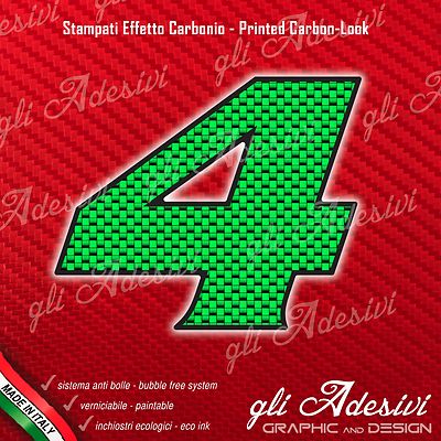 Adesivo Sticker Nummer 4 Für Moto Auto Cross Gara Carbon Effect Green 10 cm