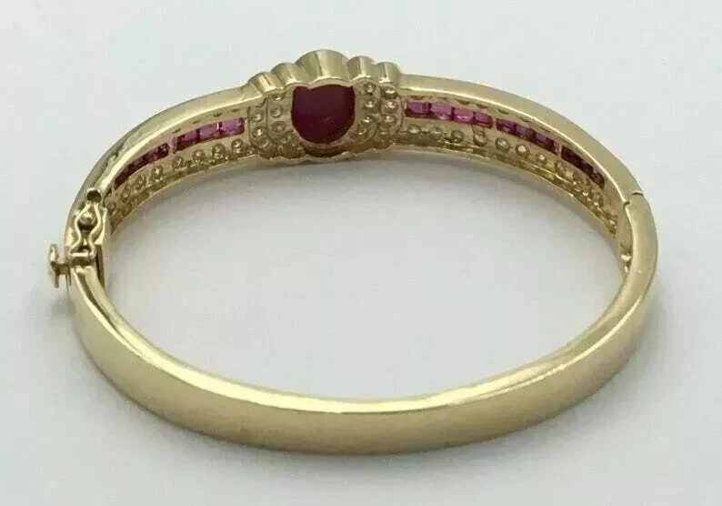 5Ct Oval Lab Created Pink Ruby Women Bangle Bracelet 14K Yellow Gold Plated 2/4 - Image 2 of 4