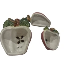 Vintage Red Apple Hanging Ceramic Measuring Cups Set 3 FarmHouse Decor Teacher