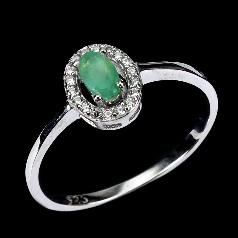 stone ローズ 925 Sterling Silver Ring Oval Emerald 5x3mm Natural Gemstone