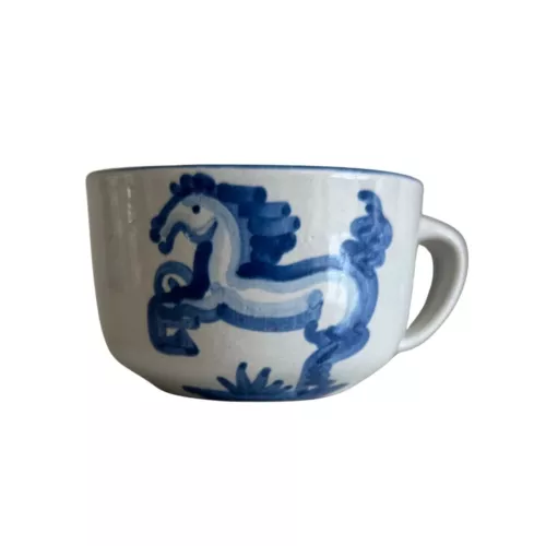 M. A. Hadley Pottery 2.25" Country Blue Horse The End Signed Coffee Mug Cup