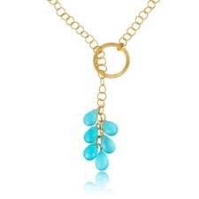 Aqua Chalcedony Beaded 18k Gold Plated Necklace In Sterling Silver Jewelry