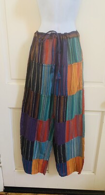KATHMANDU IMPORTS NEW! India Brightly Colored Patchwork Drawstring Wide Pants L